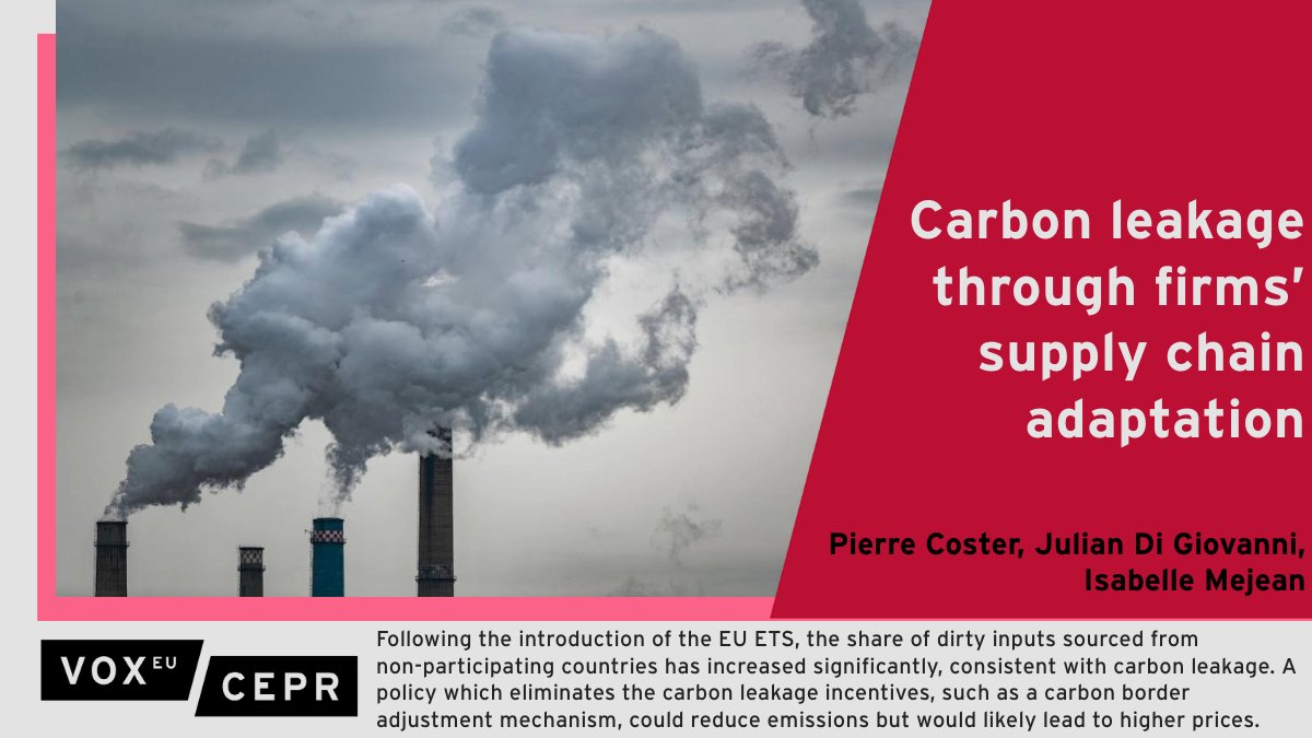Following the introduction of the #EU Emissions Trading System, the share of dirty inputs sourced from non-participating countries has increased significantly, consistent with #carbon leakage.
P Coster <a href="/USC/">USC</a>, J di Giovanni <a href="/NewYorkFed/">New York Fed</a>, <a href="/IsabelleMejean/">ISABELLE MEJEAN</a> 
ow.ly/qVry50UyFoW