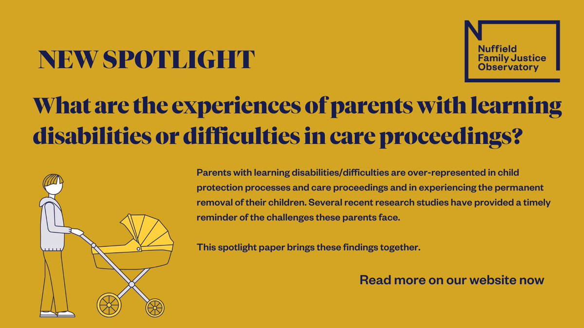 NuffieldFJO's tweet photo. This new spotlight paper brings together research to highlight what we know about parents with learning disabilities and difficulties, a group that are over-represented in care proceedings. 

https://t.co/g7U7hsi3Gm https://t.co/mWm5qDXuz2