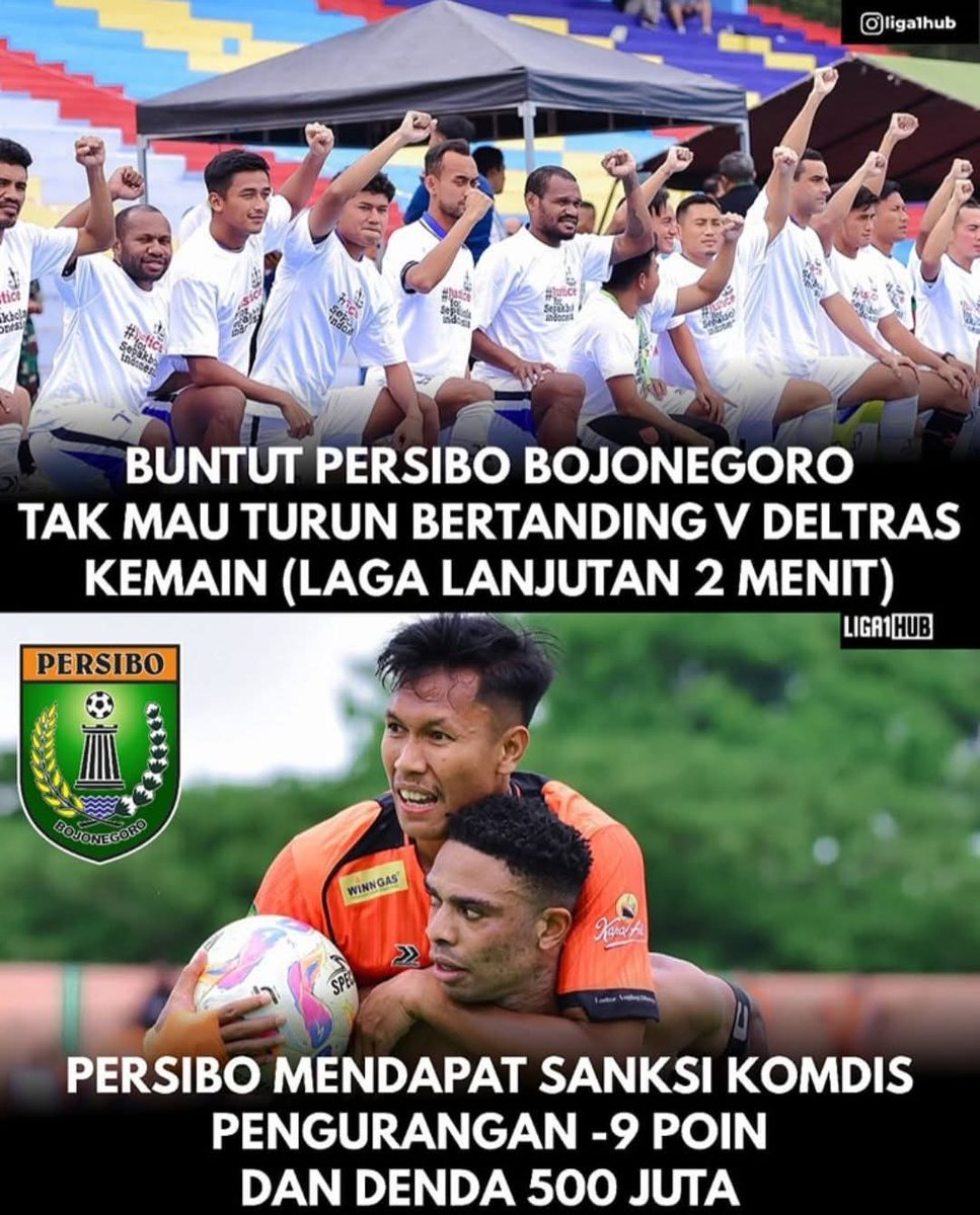 EPulalo's tweet photo. RIP sepakbola Indonesia, bahkan tim @deltrassidoarjo dan supporternya ynag bikin rusuh saat kontra @Persibojonegoro tidak mendapat hukuman? Ada apa dengan @PSSI dan PT LIB? Jangan memberikan hukuman tebang pilih. 
Pak @erickthohir wajib perhatikan masalah ini https://t.co/8vMXIb3wWu