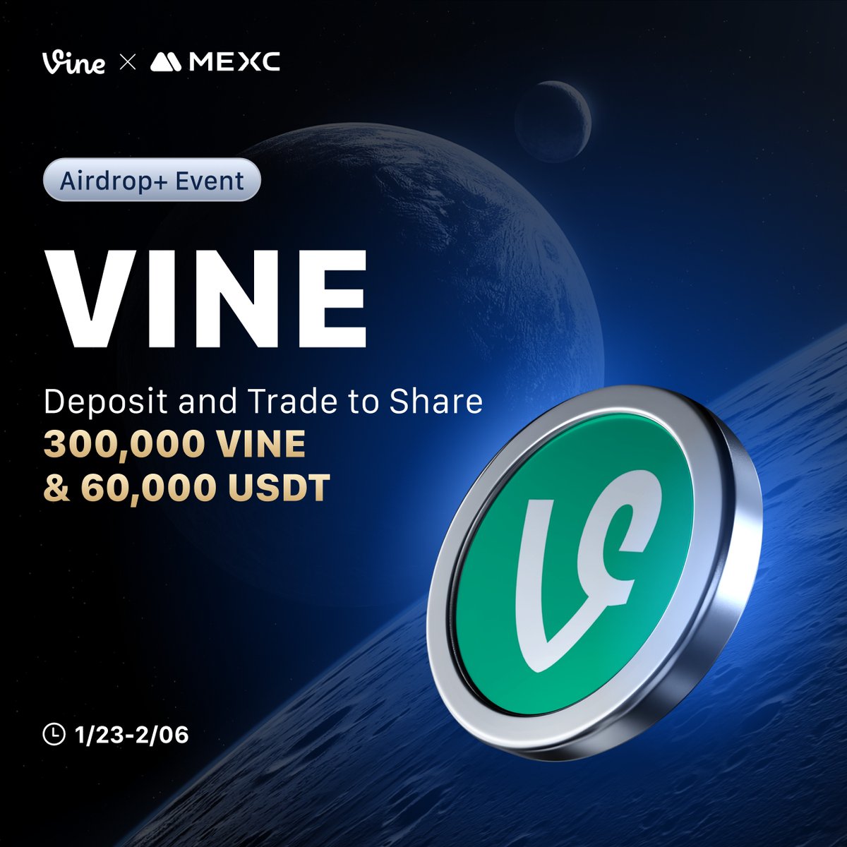 🔥 The @rus / $VINE Token Airdrop Event is in full swing! 👉 Deposit and  Trade to Share 300,000 VINE & 60,000 USDT Bonus! 🎁 Spread the word now to  win a