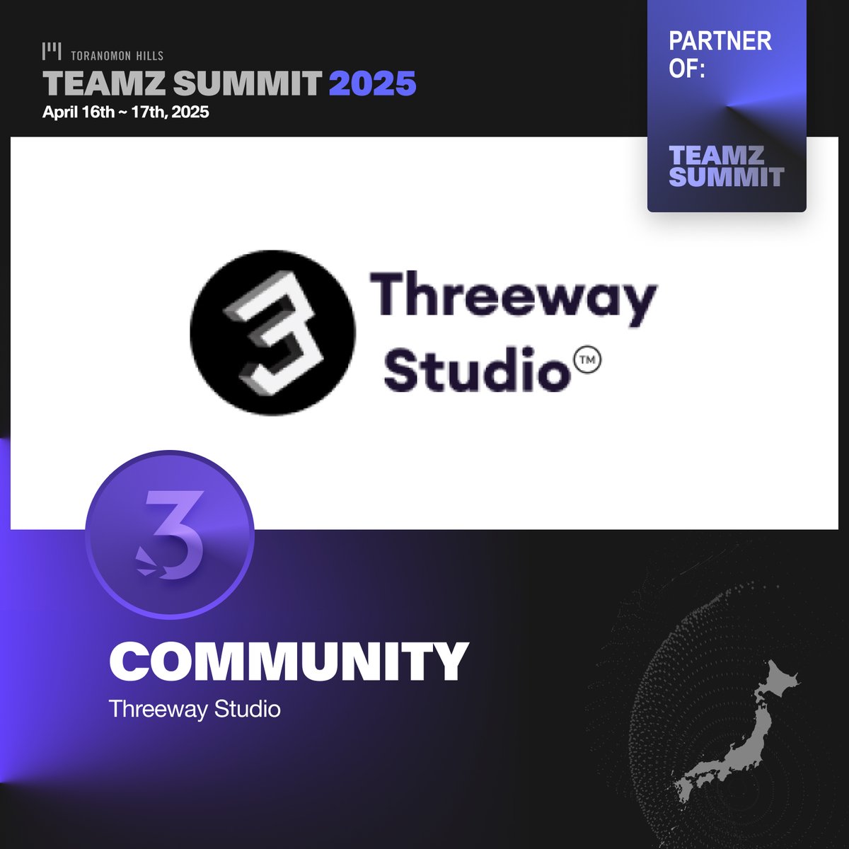 TEAMZ, Inc. (@teamz_inc) on Twitter photo We are delighted to announce our partnership with
<a href="/Threewaystudios/">Threeway Studio ✈️ Coinfest Asia</a> as Community partner. We proudly host the #TEAMZ Web3/AI Summit 2025 in Tokyo, Japan!
📢Web3/AI Summit 2025 will take place on April 16-17, 2025, at Toranomon Hills, Tokyo, gathering over 10,000 Web3 and AI We are delighted to announce our partnership with
<a href="/Threewaystudios/">Threeway Studio ✈️ Coinfest Asia</a> as Community partner. We proudly host the #TEAMZ Web3/AI Summit 2025 in Tokyo, Japan!
📢Web3/AI Summit 2025 will take place on April 16-17, 2025, at Toranomon Hills, Tokyo, gathering over 10,000 Web3 and AI