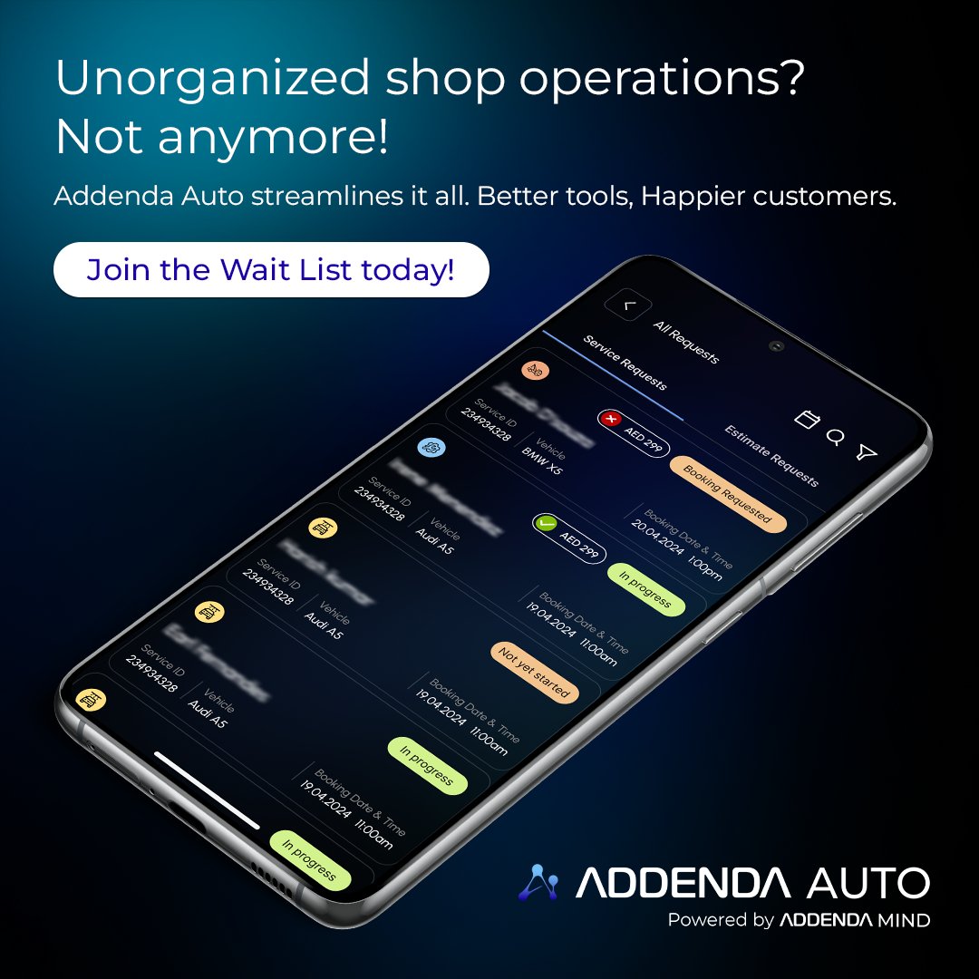 Addendaofficial's tweet photo. Revolutionize Your Shop Operations!
Addenda Auto brings you seamless management with better tools for happier customers.

Join the Wait List today: https://t.co/RsfPqjxWLz

#RevolutionizeYourShop #AddendaAuto #ShopManagement #CustomerSatisfaction #SeamlessOperations https://t.co/mJmq5BwcJ7