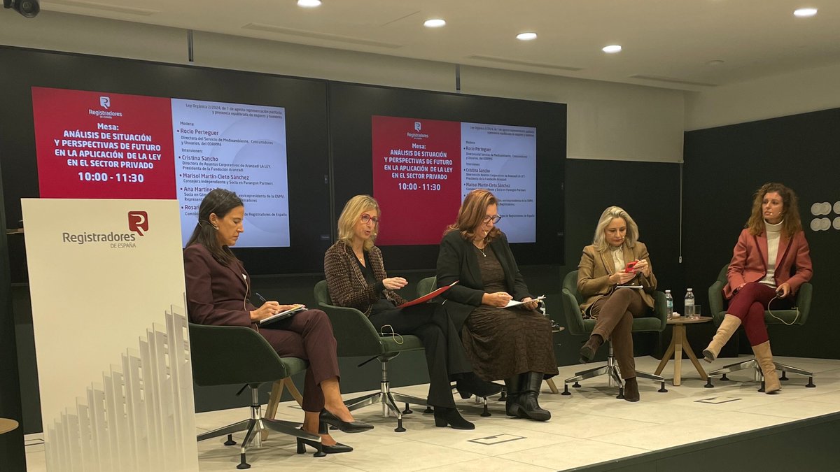 <a href="/sebastiadelrey/">Sebastián del Rey</a> Moderada por la directora del Servicio de Medioambiente y Consumidores del Colegio de Registradores, Rocio Perteguer <a href="/rpertepri/">Rocio Perteguer</a>, participan: 

▪️Cristina Sancho <a href="/cristinasancho/">Cristina Sancho 🇪🇸🇪🇺</a>. Directora de Asuntos Corporativos de <a href="/aranzadilaley/">ARANZADI LA LEY</a>. Presidenta de la <a href="/FAranzadiLALEY/">Fundación_AranzadiLALEY</a> y Presidenta de