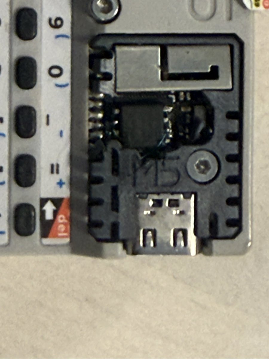 lexarion's tweet photo. @M5Stack Upgraded StampS3, ESP32 S3 with 8M PSRam integrated and 16M flash piggy back. wires fit perfectly. but carefull. the tiny power regulator want to fly easily. https://t.co/GC9DaZTD6U