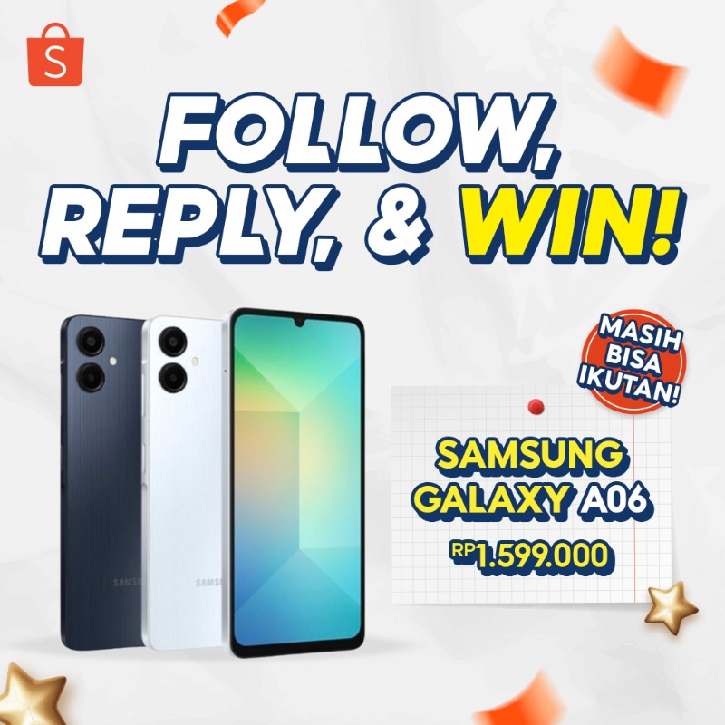 ShopeeID's tweet photo. ✨ GIVEAWAY SAMSUNG GALAXY A06 ✨

Kesempatan terakhir buat dapetin Galaxy A06

Caranya:
-⁠  ⁠FOLLOW @ShopeeID
-⁠  ⁠RT tweet
-⁠  ⁠KLIK banner 
-⁠  ⁠REPLY screenshot barang terakhir yang kamu checkout di Shopee~

GOOD LUCK