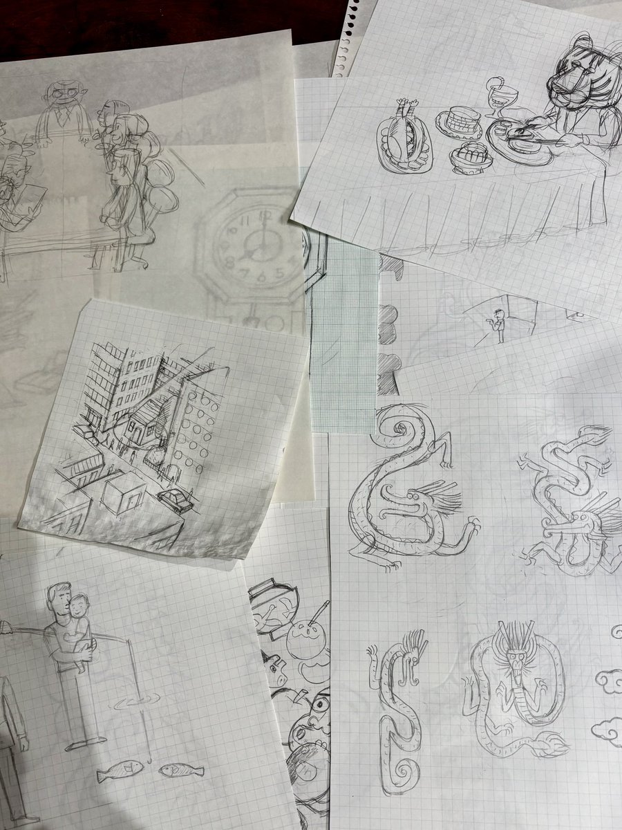旅行のスケッチ本、税込で1万1千円もするので、特典としてアナログで描いていた時のラフを封入します。
その準備。
絵は選べませんし、無くなり次第終了の特典です。 