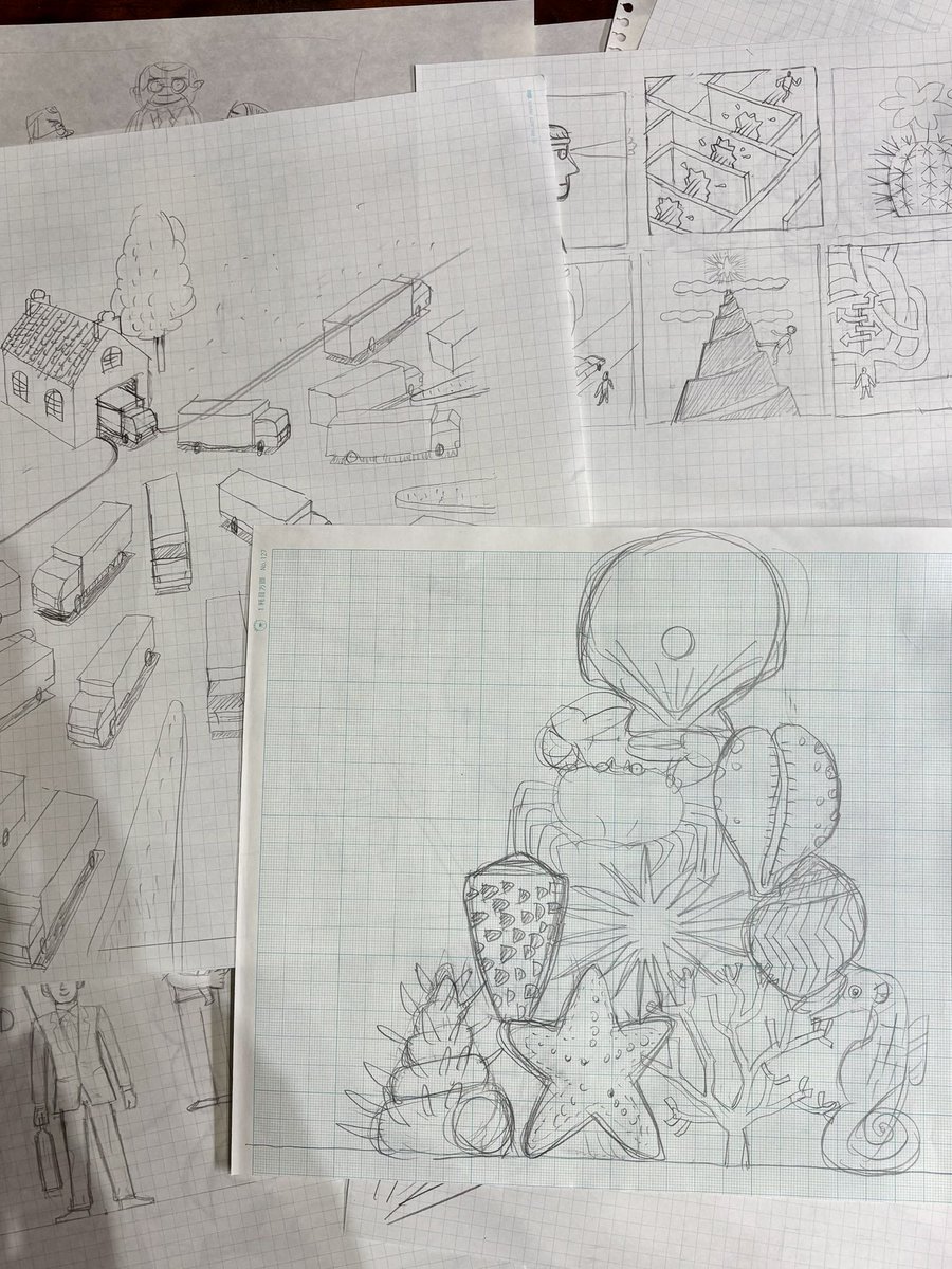 旅行のスケッチ本、税込で1万1千円もするので、特典としてアナログで描いていた時のラフを封入します。
その準備。
絵は選べませんし、無くなり次第終了の特典です。 