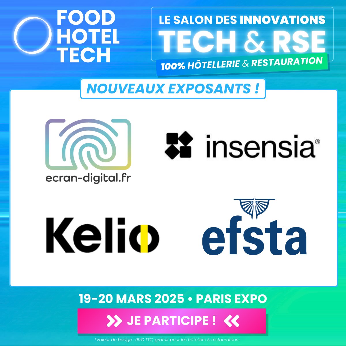 🚀 Ça bouge pour Food Hotel Tech 2025 !

On est super heureux d’accueillir de nouveaux exposants pour l’édition 2025 ! 🎉

Rendez-vous les 19 et 20 mars 2025 à Paris Expo pour découvrir tout ça en direct. 🙌

foodhoteltech.com/badge-invitati…