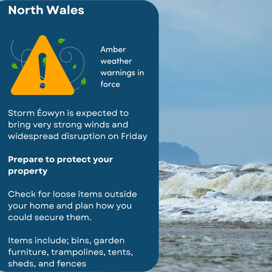 Be careful tomorrow, a amber weather warning for wind has been put over North Wales! 🟧🌧️🌬️

For more information, click here: weather.metoffice.gov.uk/warnings-and-a…