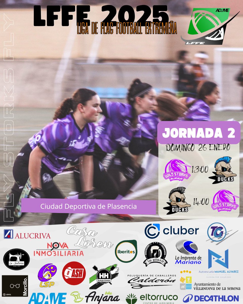 Vva_BlackStorks's tweet photo. Finde cargadito de 🏈 Flag Football 🥳
El domingo también tendremos Liga de Flag Football Extremeña, jugando nuestro equipo femenino en 📍 Plasencia:
🕐 #WildStorks🟣 🆚 #Ducks🦆
🕑 #WildStorks🟣 🆚 #SkullDucks💀
📝 Previa ⤵️
https://t.co/TJnylg3nat https://t.co/RqLG3QlOG5