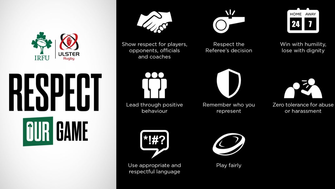 This weekend the IRFU are running a ‘Respect our Game’ initiative.

“Ulster Rugby are encouraging clubs to get involved this weekend, to remind everyone of the values, specifically the importance of respect for players, match officials, volunteers, members and spectators.”