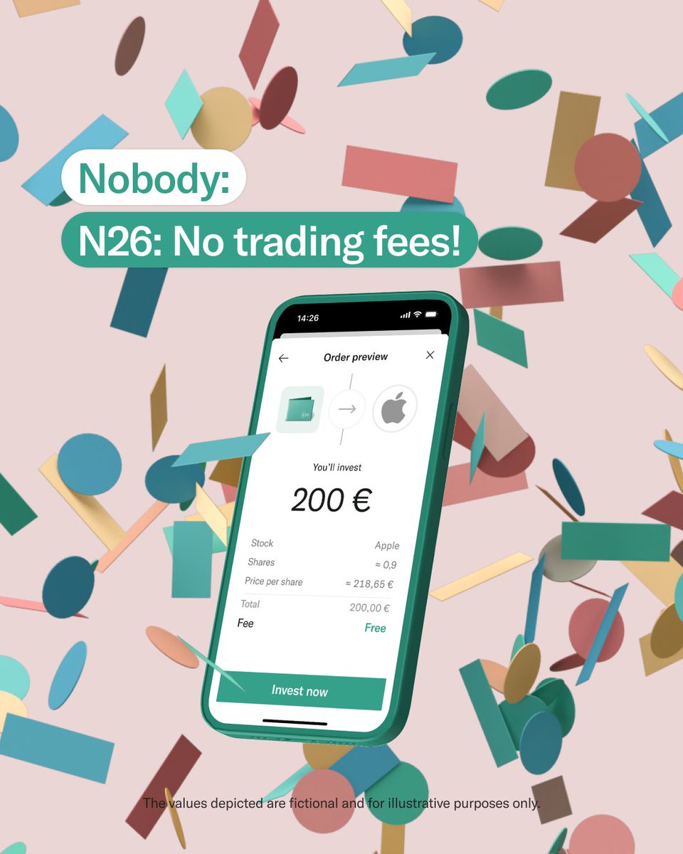 📈 Trading fees for stocks and ETFs? Not with us. 📈 
Starting Monday, all N26 customers can trade over 4,000 stocks and ETFs with no fees. 
We’re proud to be Europe’s first financial service provider to offer truly free trading.