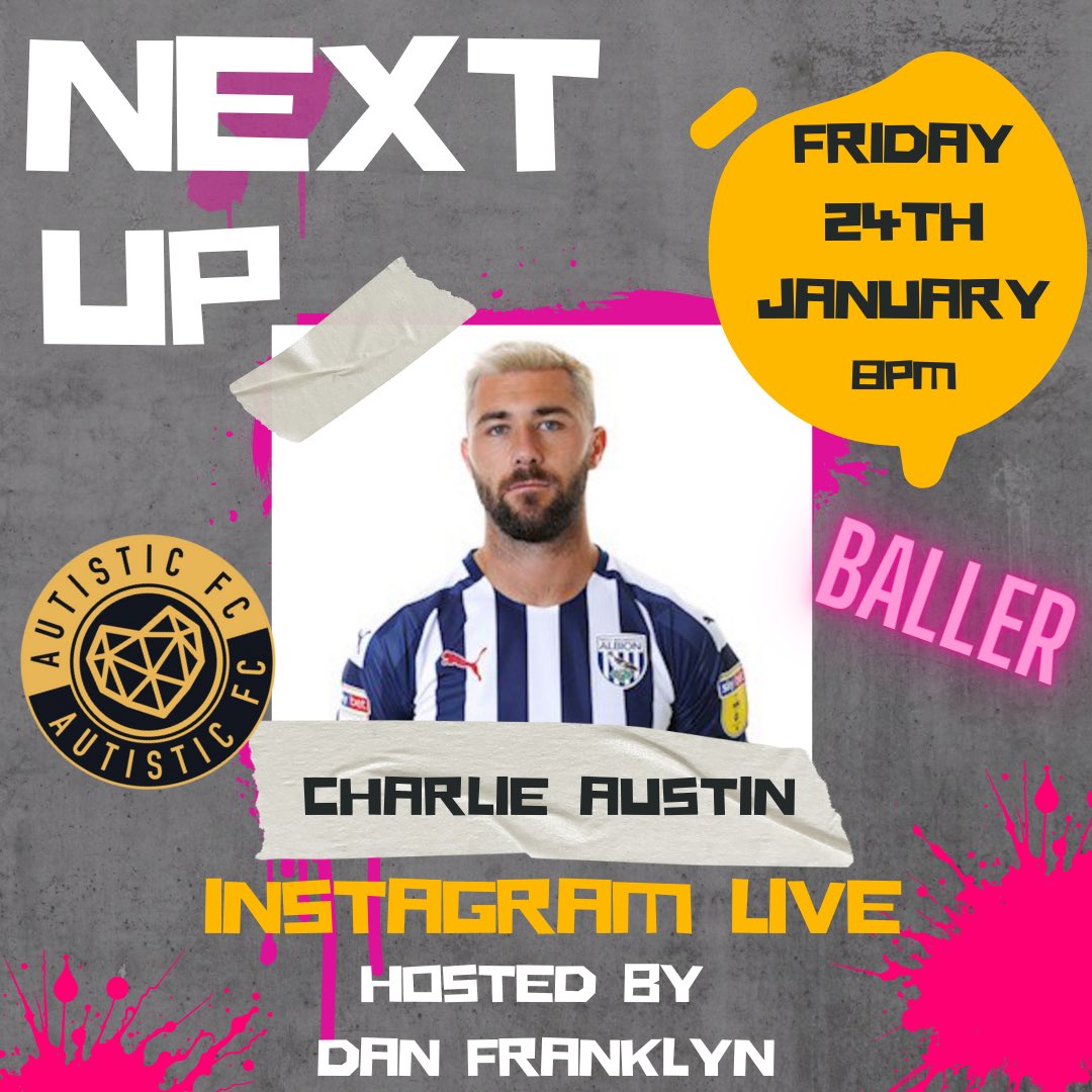 Autistic FC (@autistic_fc) on Twitter photo We are so excited for this next Instagram live with the Premier League legend <a href="/chazaustin10/">Charlie Austin</a>. Go to our chairman’s insta account @dan_franklyn1984 Friday night 8pm to join us and ask a question. #footballforall We are so excited for this next Instagram live with the Premier League legend <a href="/chazaustin10/">Charlie Austin</a>. Go to our chairman’s insta account @dan_franklyn1984 Friday night 8pm to join us and ask a question. #footballforall