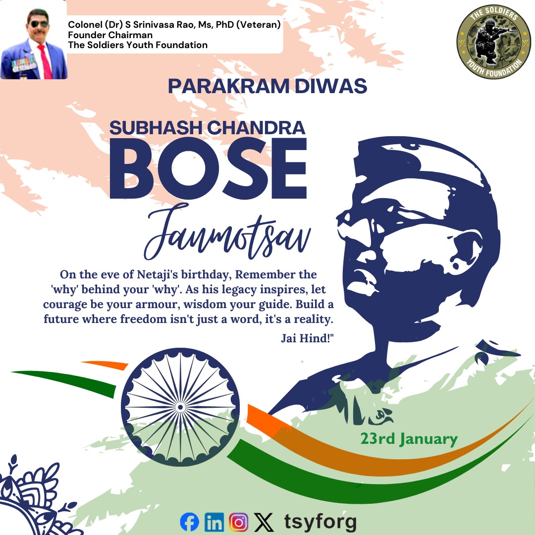 tsyforg's tweet photo. Netaji Subhas Chandra Bose's enduring legacy is etched in history. His rallying cry, 'Give me blood and I shall give you freedom,' continues to inspire generations. 
#soldiersyouthfoundation #NetajiSubhasChandraBose #parakramdiwas2025  #NationalFlagDay #JaiBharat #ParakramDiwas https://t.co/DcGRHofoYE