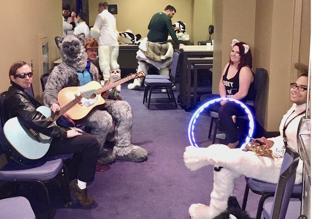 minstrelbill's tweet photo. Just stumbled across this shot from #MFF2015, almost 10 years ago. Backstage at the talent show with my fellow performers. Wearing Vox 1.0 and waiting to go on. Love the way this shot shows so much! https://t.co/DSKO9anwfq