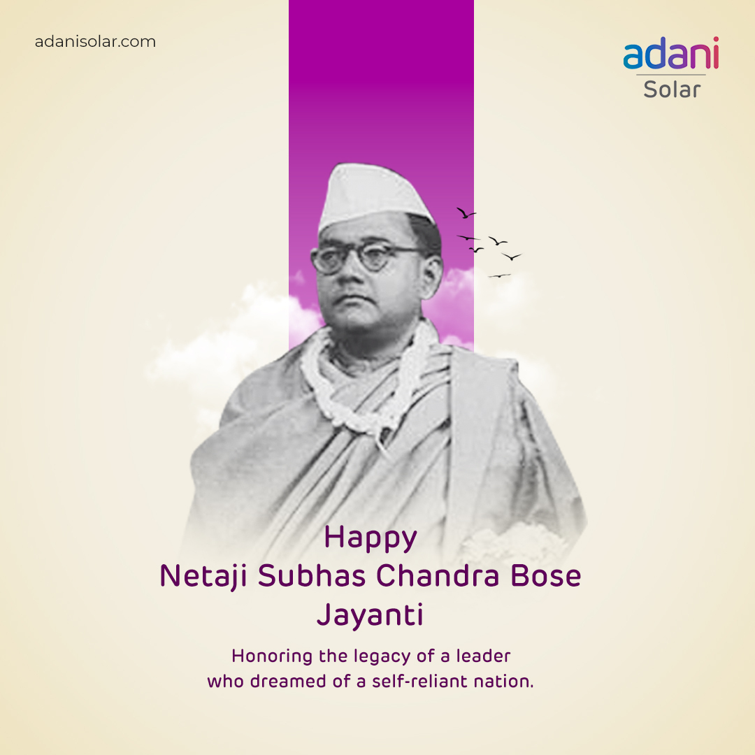 AdaniSolar's tweet photo. Honoring the legacy of Netaji Subhash Chandra Bose. A true visionary who inspired a self-reliant and empowered India.

 #AdaniSolar #GetSUNplugged #NetajiJayanti #SelfReliantIndia #JaiHind https://t.co/o6rN0yd3ea