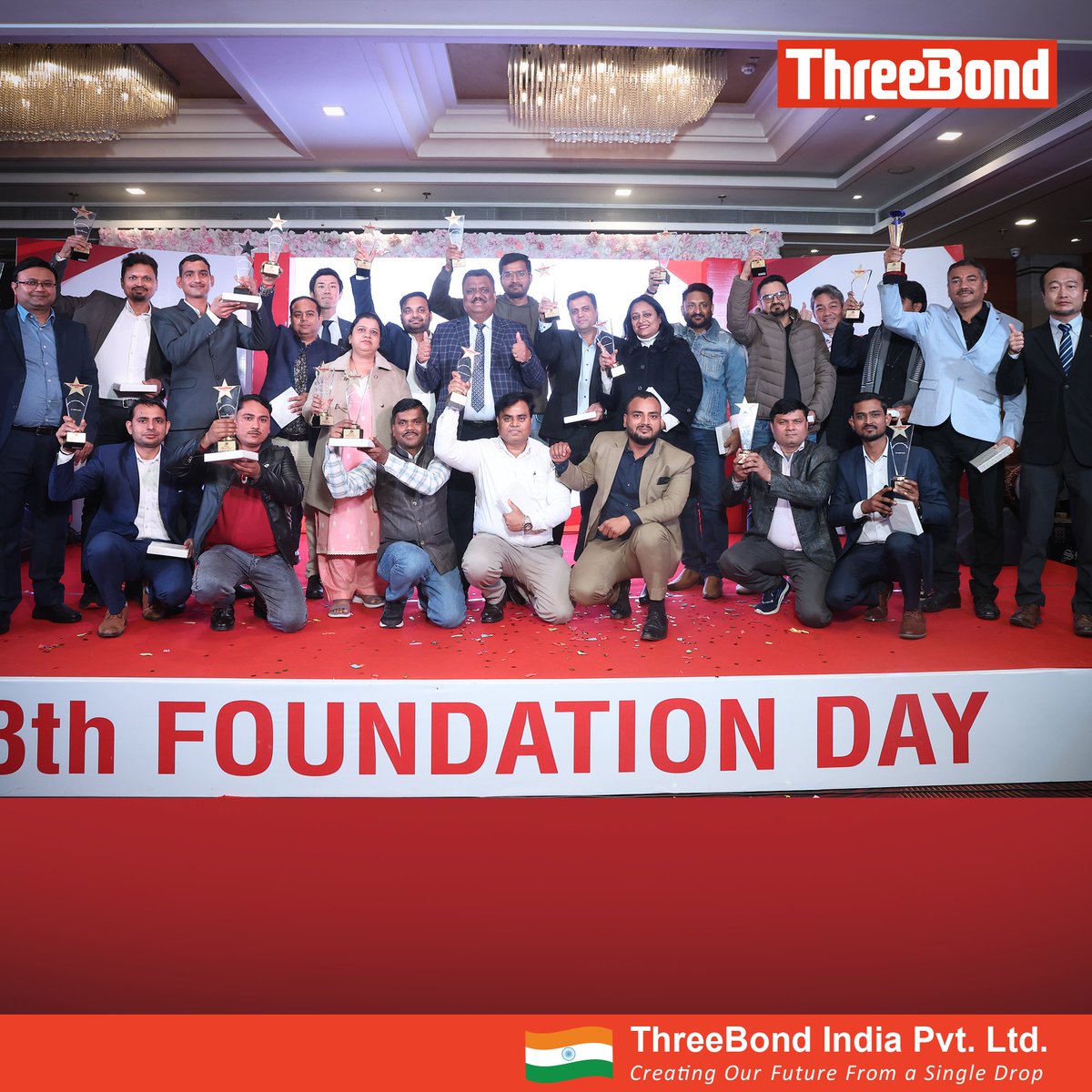 ThreeBondIndia's tweet photo. Together, we continue to strengthen bonds, shaping a brighter future. Here's to many more milestones ahead! 🚀 

#ThreeBondIndia #FoundationDay #28YearsStrong #CreatingOurFuture #TeamThreeBond #ExcellenceInInnovation https://t.co/W2mHvd4JKk
