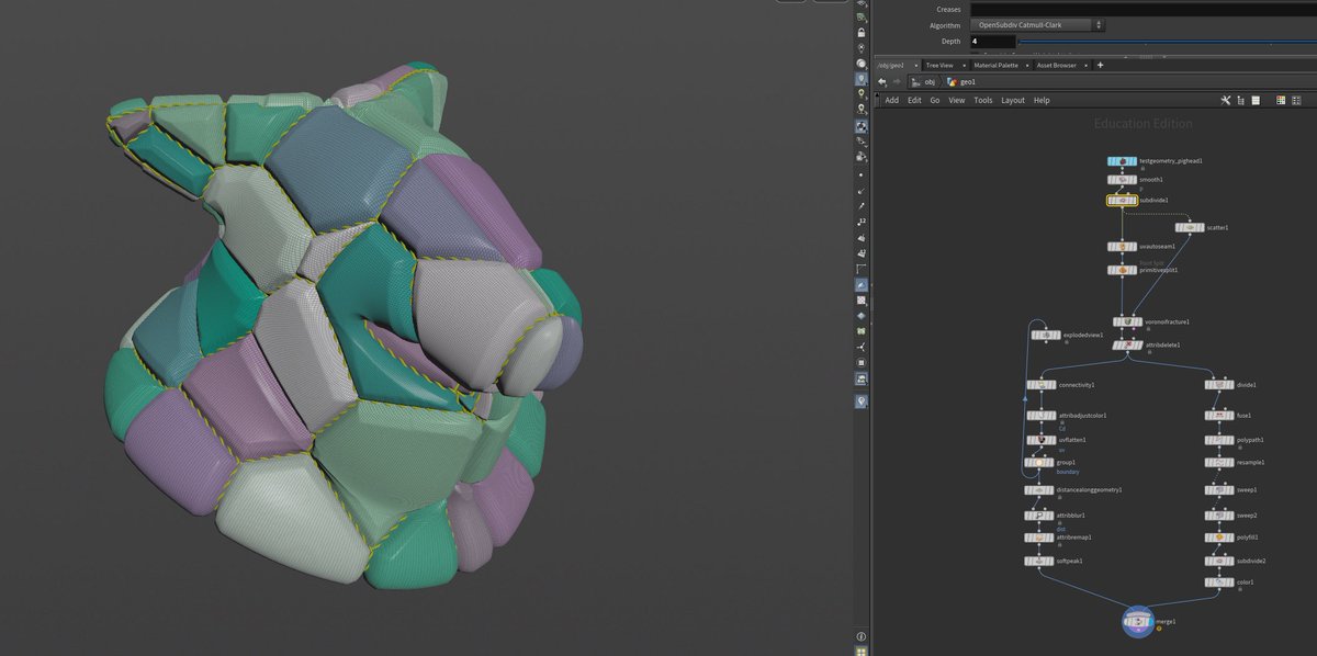 ぷにぷにが縫われてるみたいにしたかったんだけど、タイルみたいになっちゃった。
配色はかわいいっ！☺️ #Houdini