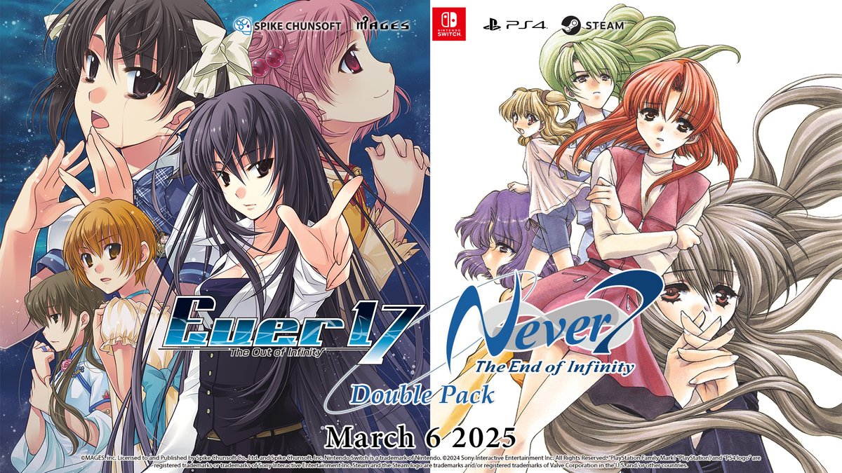 Today's the day 😱

You can wishlist both of the Infinity Series Remastered titles on the <a href="/NintendoAmerica/">Nintendo of America</a> eShop, <a href="/PlayStation/">PlayStation</a>  Store, and <a href="/Steam/">Steam</a>! 🎉

Links in replies👇
#Ever17 #Never7