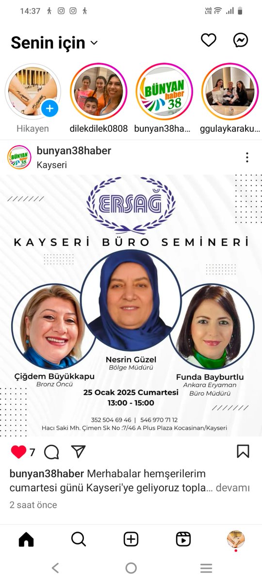 CUMARTESİ GÜNÜ KAYSERİ'DE ERSAĞ AİLEMİZLE BULUŞUYORUZ...