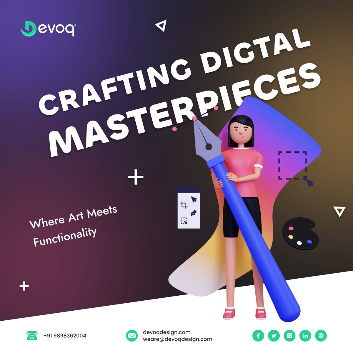 Devoq_Design's tweet image. Blending creativity with purpose to design experiences that inspire and perform. 🎨✨

Visit our website for more details: devoqdesign.com  

Email Us: sales@devoqdesign.com 

#DigitalDesign #ArtMeetsFunction #UXExcellence