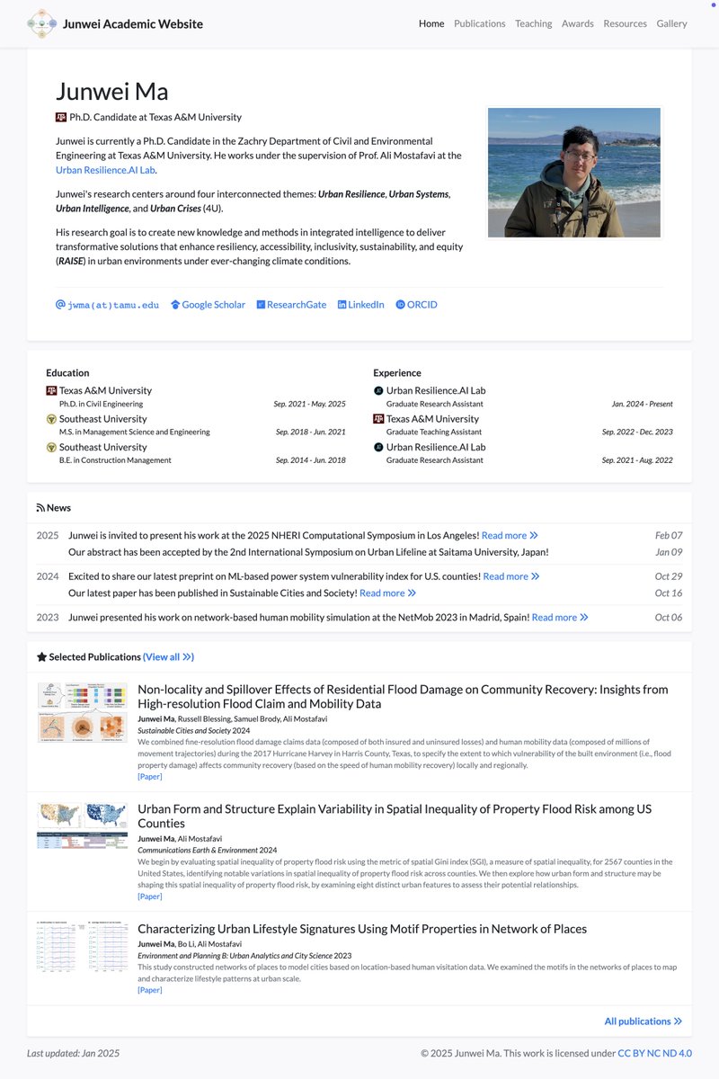 Excited to share my brand-new academic website! I'll be regularly posting updates on my research and sharing useful academic resources across this platform and other social media accounts. Feel free to follow and stay connected! <a href="/Mostafavi_Ali/">Ali Mostafavi ✨️</a> 
🔗junwei-ma.github.io