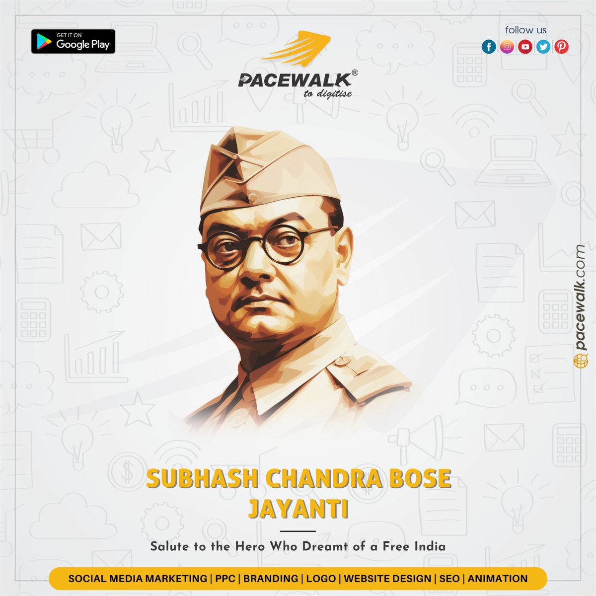 ePacewalk's tweet photo. Saluting the Visionary Leader, Netaji Subhash Chandra Bose! 🌟
 
🌐 Let’s walk the path of innovation together at https://t.co/a496SrMmHG.

#SubhashChandraBoseJayanti #DigitalFreedom #Pacewalk #SaluteToTheHero #MarketingWithPurpose #Pacewalkcelebrates #Freedomfighter https://t.co/vAt8bP2S52