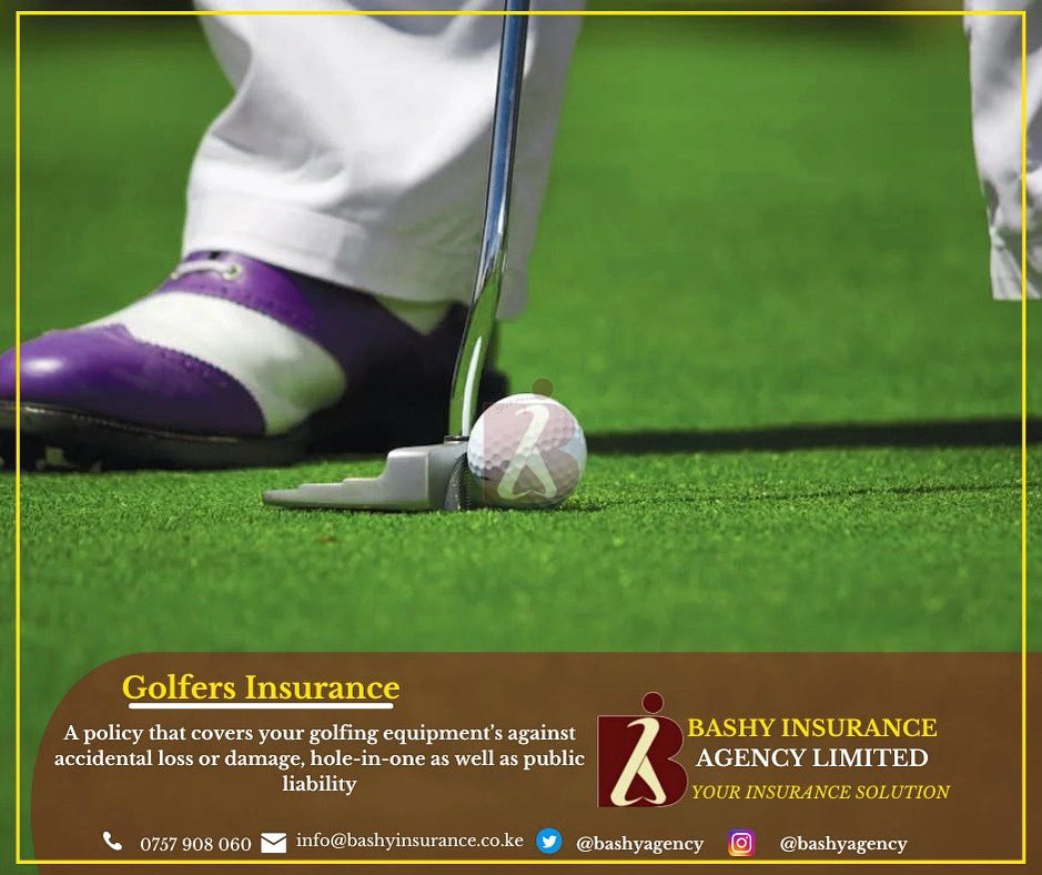 BashyAgency's tweet photo. An insurance package that includes coverage for golfing equipment and personal effects, including accidental damage or forcible theft, as well personal accident covering injuries, death and permanent disablement. 
Reach us 0757908060 or info@bashyinsurance.co.ke https://t.co/7VkZJsXmXM