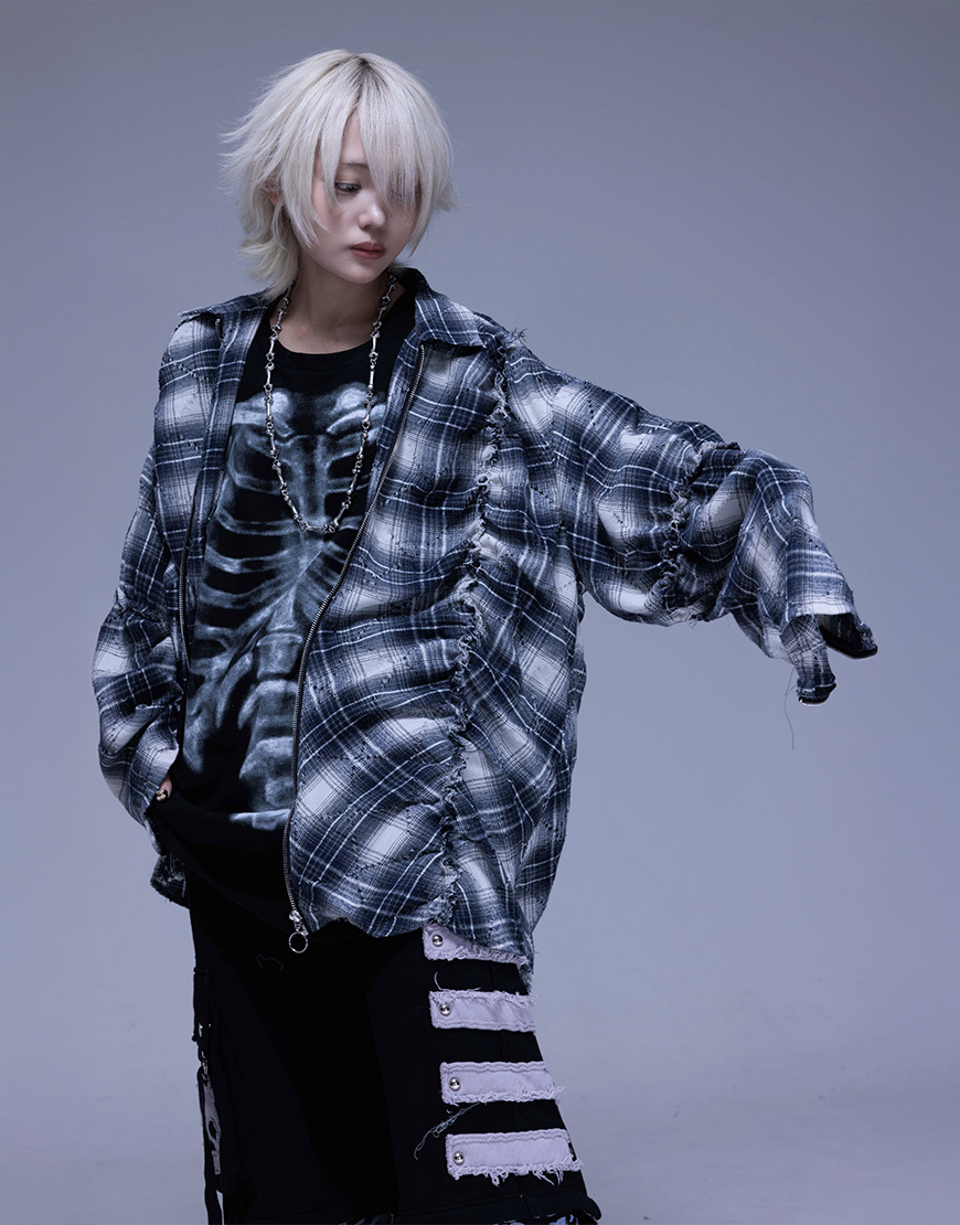 Gamchu【ガムチュくしゅくしゅゆるばちZIPチェックシャツ Gamchu【ガムチュくしゅくしゅゆるばちZIPチェックシャツ アクロ