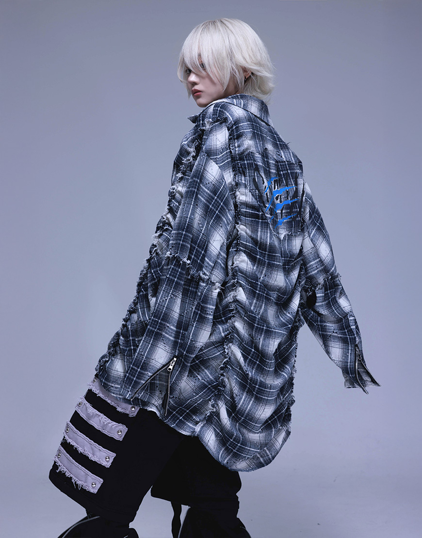 Gamchu【ガムチュくしゅくしゅゆるばちZIPチェックシャツ Gamchu【ガムチュ】くしゅくしゅゆるばちZIPチェックシャツ/ブラック