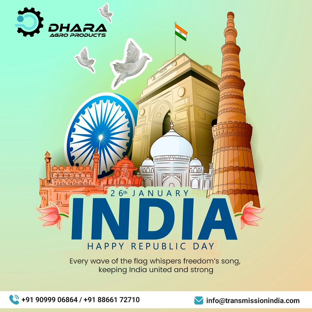 dhara_agro's tweet photo. This Republic Day, let’s celebrate the spirit of unity, diversity, and the values that make our nation great. 🇮🇳 Together, we honor the sacrifices of our heroes and embrace the progress of a brighter tomorrow. Jai Hind! 🙌✨

#RepublicDay #IndiaPride #JaiHind #UnityInDiversity https://t.co/Aohuf8bXlb