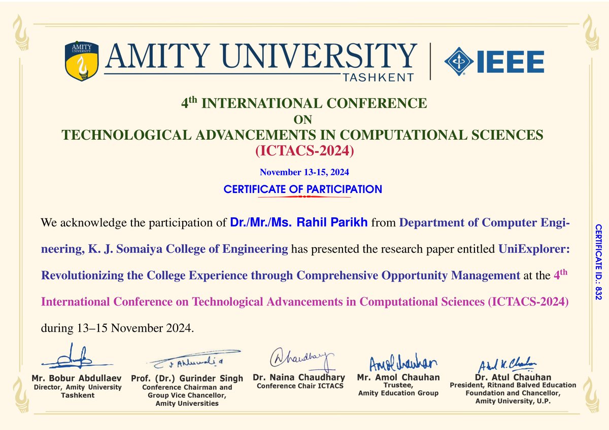 RahilParikh10's tweet photo. Excited to announce that our research paper titled "UniExplorer: Revolutionizing the College Experience Through Comprehensive Opportunity Management" has been published under the guidance of Prof. Ashwini Dalvi &amp; Prof. Irfan Siddavatam.

Paper Link: https://t.co/KfJHHB2C1L https://t.co/5h28hhn6tM