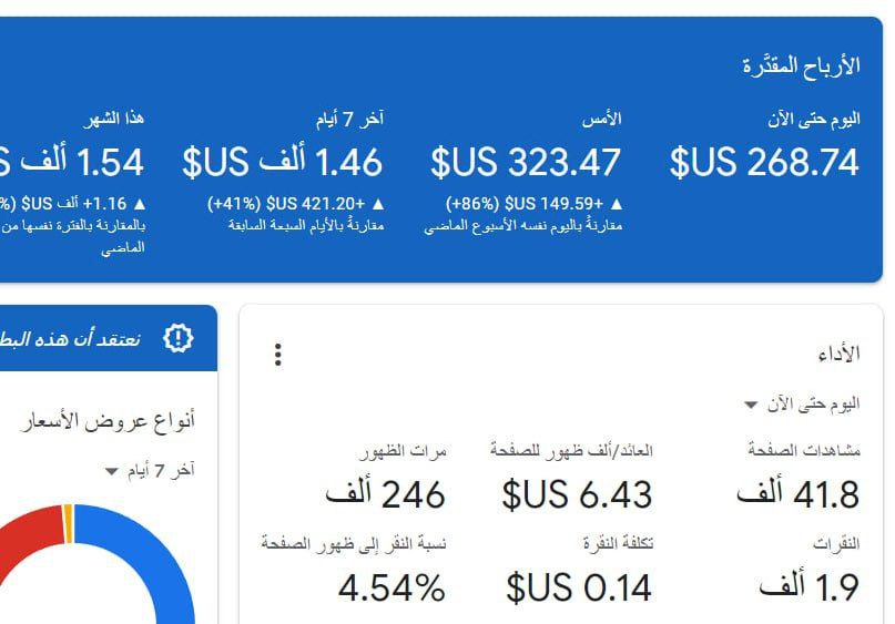 💸إذا كان 41 ألف مشاهدة حققت 268 دولار تقريباً من النقرات خلال اليوم، إذاً:
كم ياترى يكون مبلغ الأرباح لو تم مضاعفة المشاهدات 4 مرات في اليوم؟؟؟

المعادلة بسيطة كلما زادت أعداد الزيارات زادت أعداد النقرات بالتالي زيادة الأرباح بغض النظر عن سعر النقرة..

t.me/uniquez1