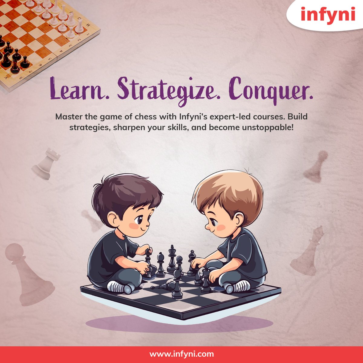 infyni_2018's tweet image. ♟️ 𝐑𝐞𝐚𝐝𝐲 𝐭𝐨 𝐌𝐚𝐬𝐭𝐞𝐫 𝐂𝐡𝐞𝐬𝐬?
𝐌𝐚𝐤𝐞 𝐲𝐨𝐮𝐫 𝐦𝐨𝐯𝐞 𝐭𝐨𝐝𝐚𝐲—𝐣𝐨𝐢𝐧 𝐈𝐧𝐟𝐲𝐧𝐢’𝐬 𝐂𝐡𝐞𝐬𝐬 𝐂𝐨𝐮𝐫𝐬𝐞𝐬!
#infyni #infynikids #chesscourseforkids #chess #chesstactics #ChessSkills #learn #strategy #conquer #Mastergame #onlinechessclasses