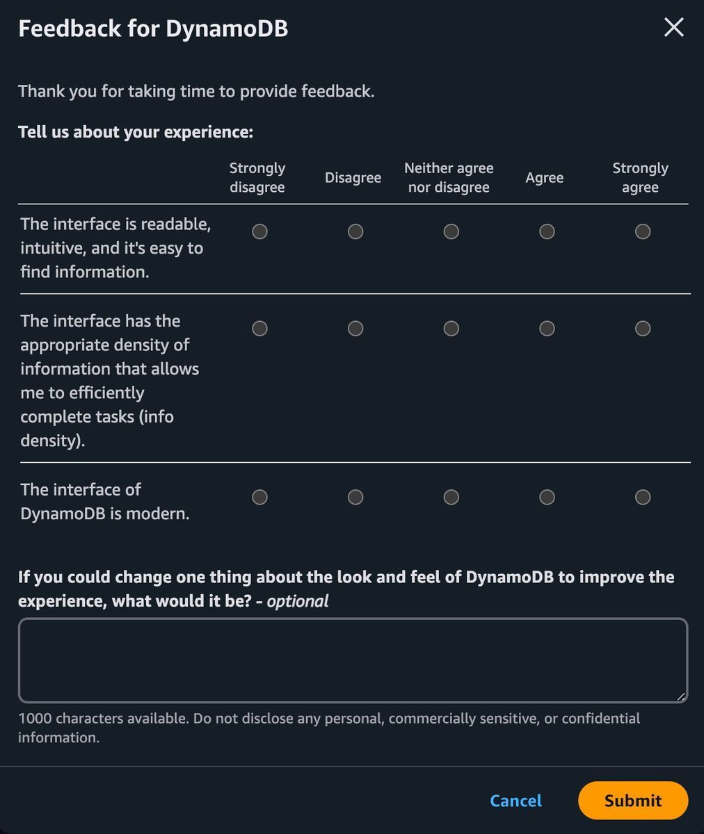 airon_tark's tweet image. Backend routine: DynamoDB now asking for a feedback. Too many words, guys. I have only one brain. Change "Agree"/"Disagree" to "Yes"/"No" and "strongly agree"/"disagree" to "Hell yes!"/"Hell no!". And cut the text of the questions. 🤦♂️ #awsdev #awsdynamodb #awsamplify #tarklab…