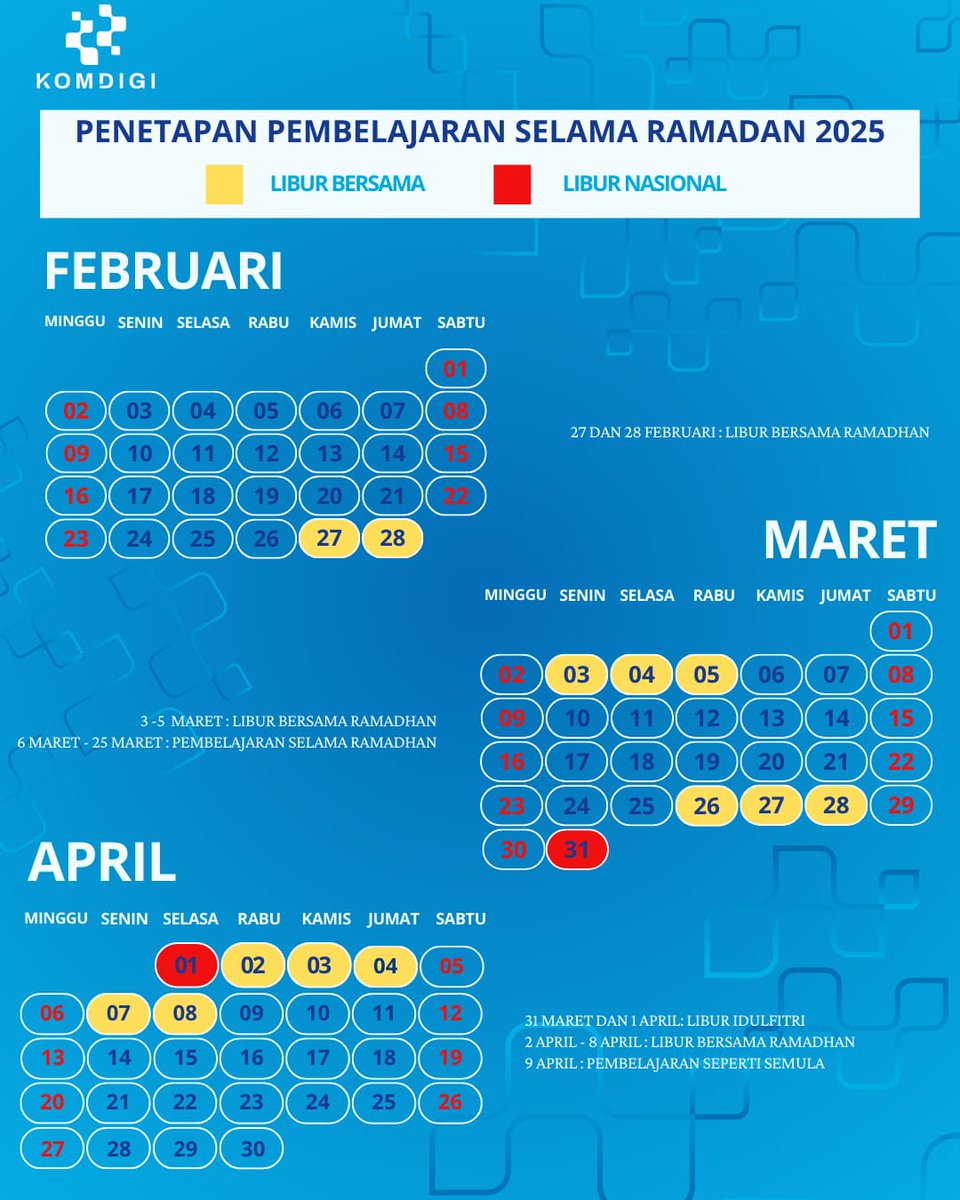 hellorubika's tweet photo. Pemerintah telah menetapkan jadwal pembelajaran selama Ramadan 2025 melalui Surat Edaran (SE) Menteri Pendidikan Dasar dan Menengah, Menteri Agama, dan Menteri Dalam Negeri. https://t.co/duP5651VGy
