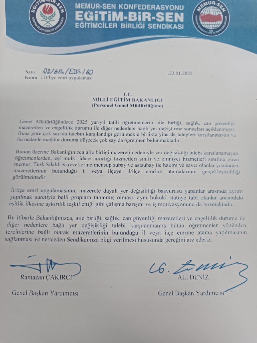 İl ilçe Emri Uygulamasında Öğretmenlere Eşit Davranılmalıdır