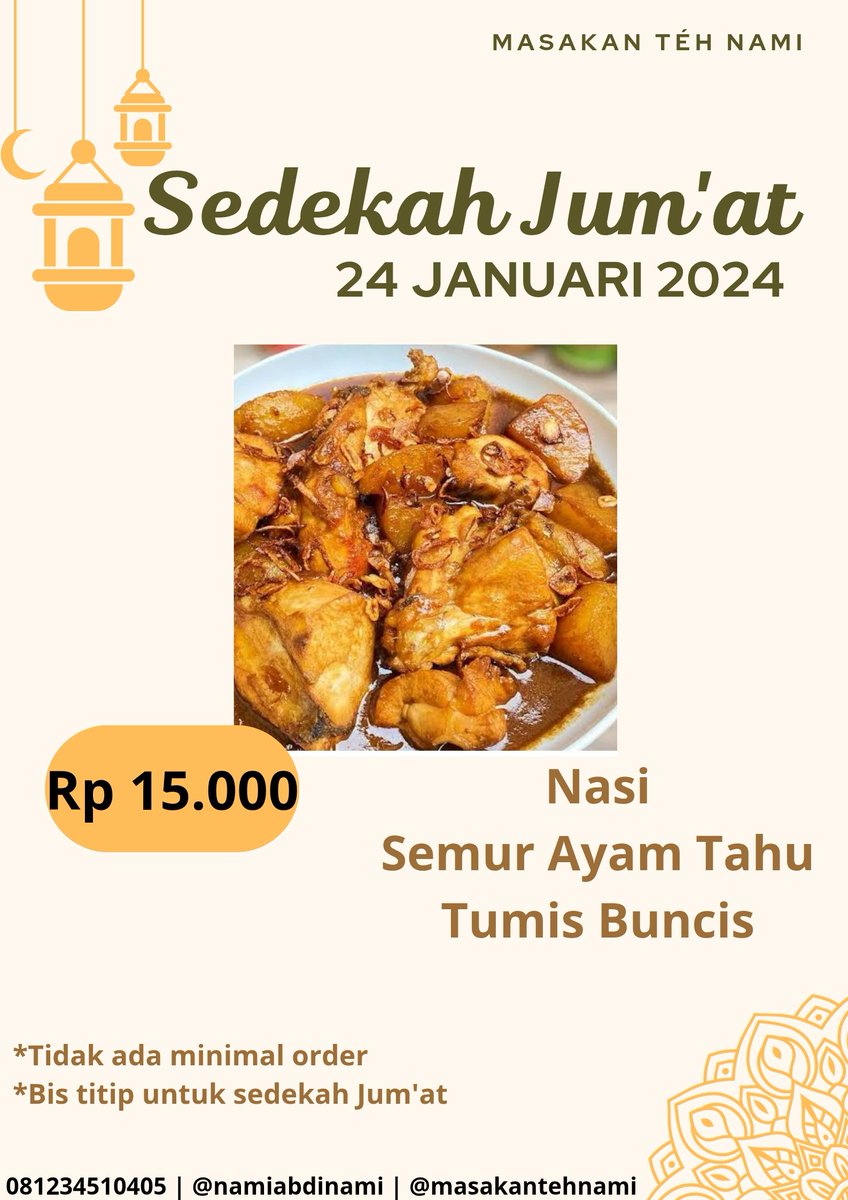namiabdinami's tweet photo. Assalamu'alaykum 
Mangga para wargi barangkali mau ikutan untuk nasi Jum'at besok 
Hatur nuhun 🙂 https://t.co/mpOEeDjw5J