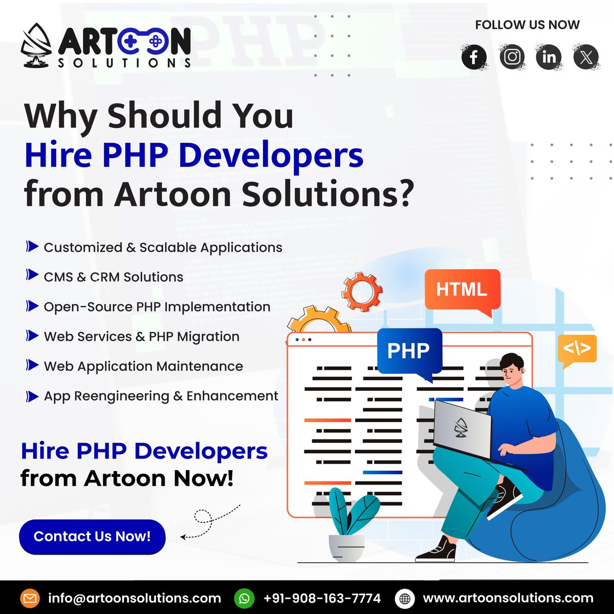 artoonsolutions's tweet image. From startups to enterprises, our PHP developers deliver innovative, secure, and high-performing solutions tailored to your needs. Hire our expert PHP developers to craft websites and apps that deliver exceptional results. 🚀🌐
Let’s get started today! 💻✨
#phpdevelopers