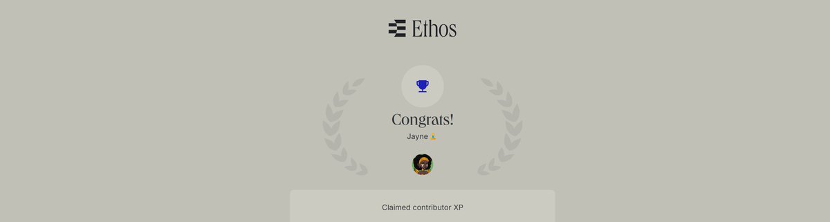 Ethos claim your Is Live 

- Scroll down to the last step
- Connect X account
- Claim

It’s on Base network

We’re acknowledging that in celebration of our launch through an initial claim of Contributor XP

🪭Claim here →app.ethos.network/claim?referral…
Everyone can register and share