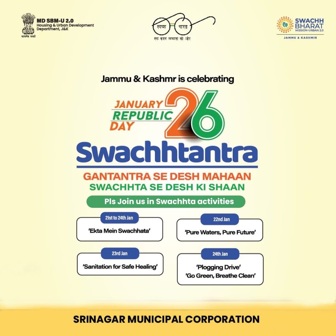 SMC_Srinagar's tweet photo. Republic Day Celebrations 2025
#CleanRepublicDay #Swachhjk
#SMCSrinagar https://t.co/jonEk3tXWi