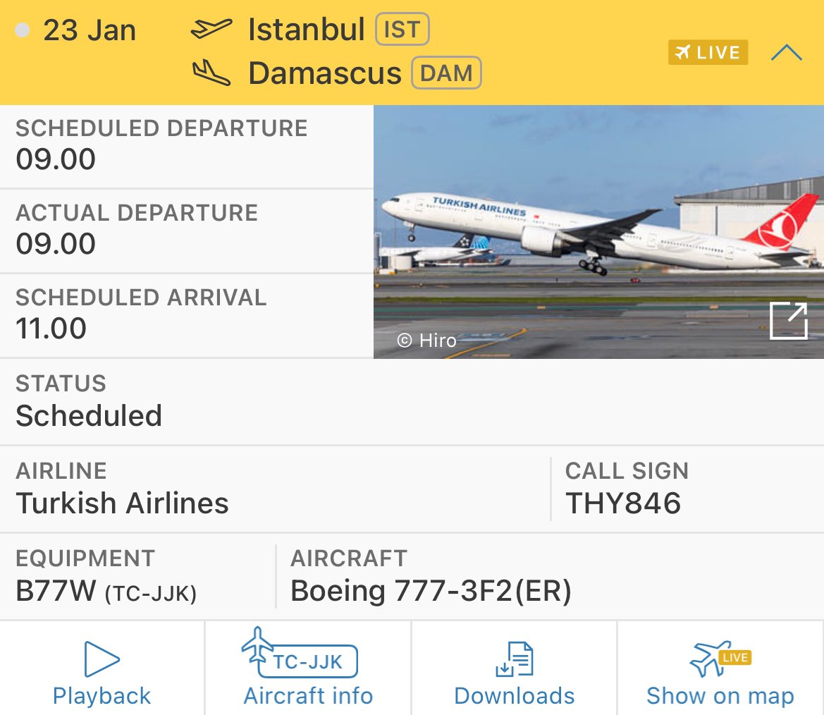 aviationdk's tweet photo. Turkish Airlines newest destination: Damascus! 
The Inaugural flight will be operated with a Boeing 777-300ER. 
3x weekly flights. https://t.co/u4LACgfa9D