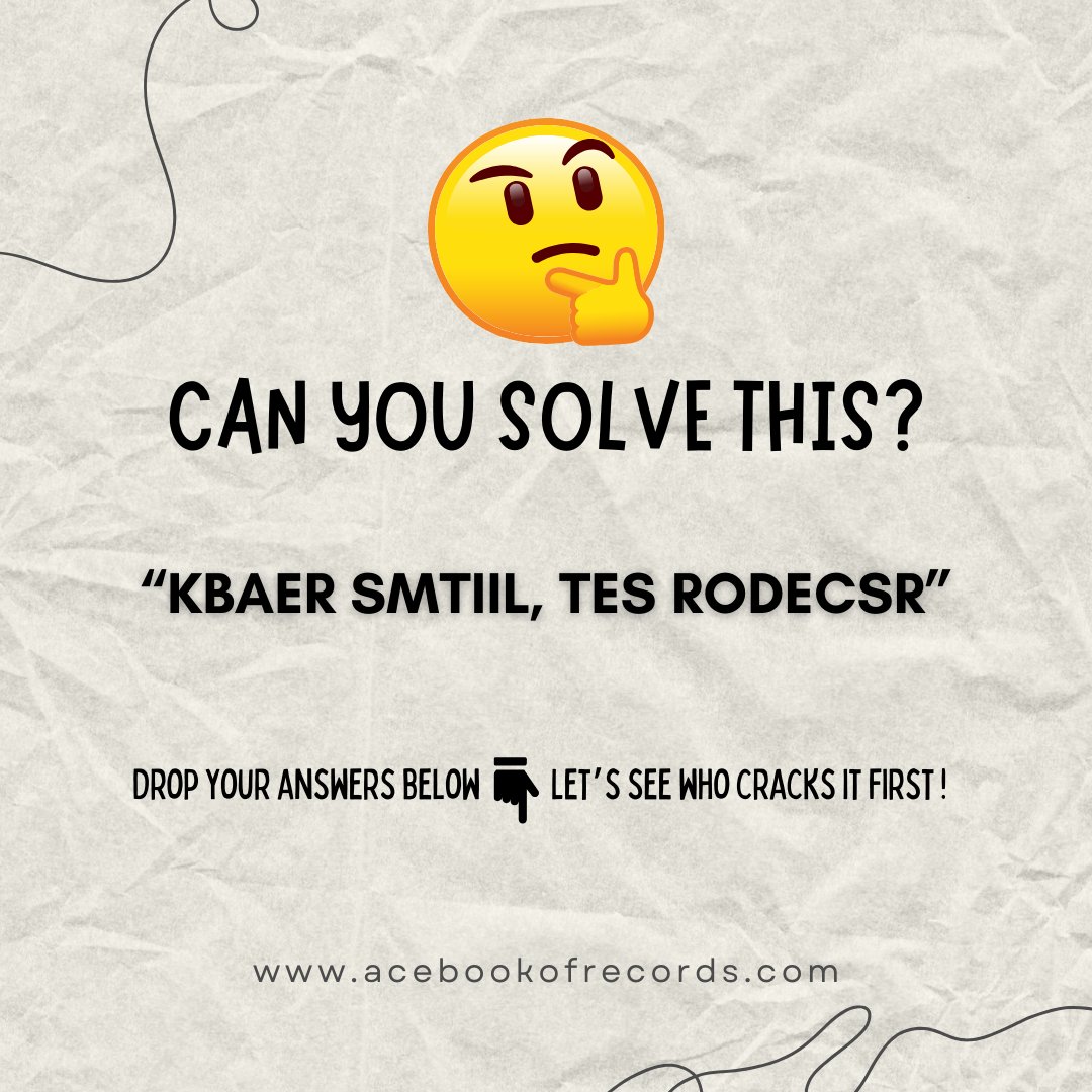 acebookofrecord's tweet photo. “Can you solve this?” 🤔
.
.
Hint: It’s all about pushing boundaries and achieving greatness!

Engaging, fun, and inspiring!

#PuzzleTime #quiztime #SetRecords #ThinkBig #InspireGreatness #MindGames #ChallengeYourself #Motivation #PushYourLimits #SuccessMindset #records https://t.co/BBhNAuP57v