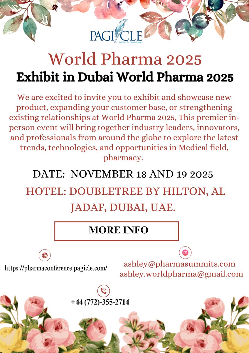 PharmaDXB's tweet photo. We are excited to invite you to exhibit and showcase new product, expanding your customer base, or strengthening existing relationships at World Pharma 2025This premier in-person event will bring together industry leaders innovators , professionals opportunities in Medical pharma https://t.co/iKsKln4nB5