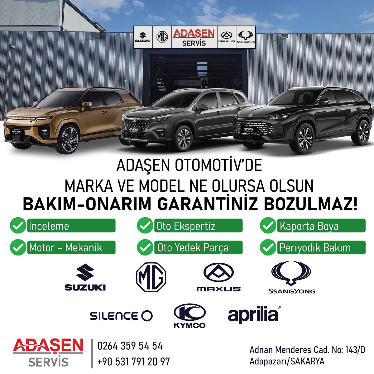 AdasenGrup's tweet photo. Adaşen Servis Ücresiz Check-Up Fırsatını kaçırmayın.

İletişim:+90 531 791 20 97 https://t.co/87o1d1ZHDp