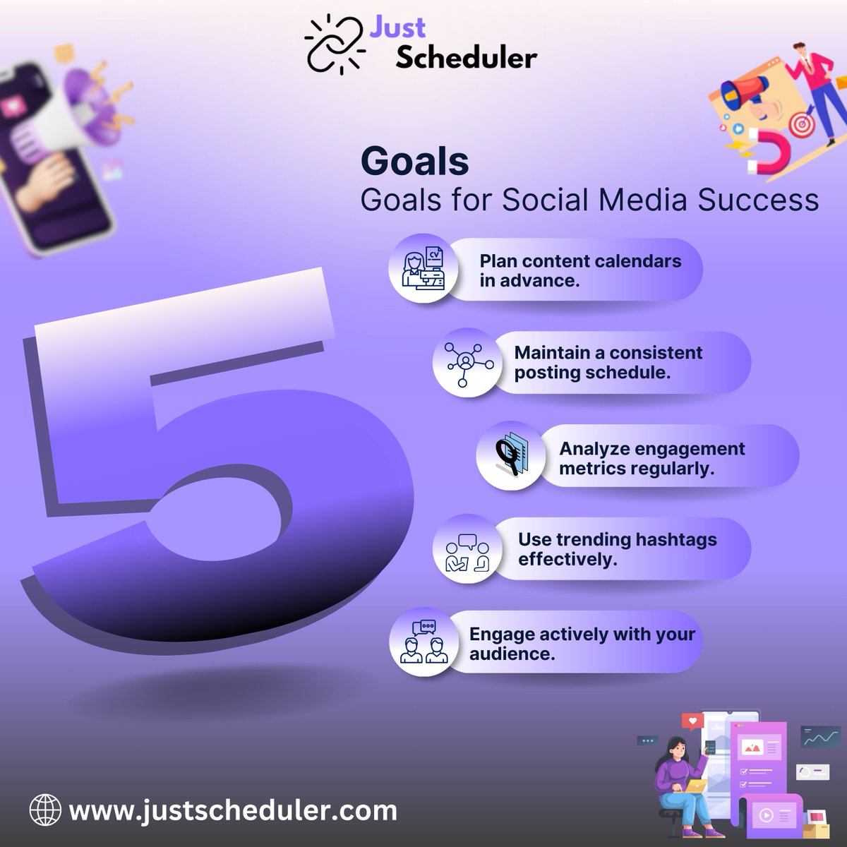 JustScheduler's tweet photo. Master your social media strategy with these 5 tips! 📅💡 Keep it consistent, creative, and engaging for maximum impact. 🚀 

#justscheduler #socialmedia #soacialmediamarketingtool #tips https://t.co/nwCE847yYb