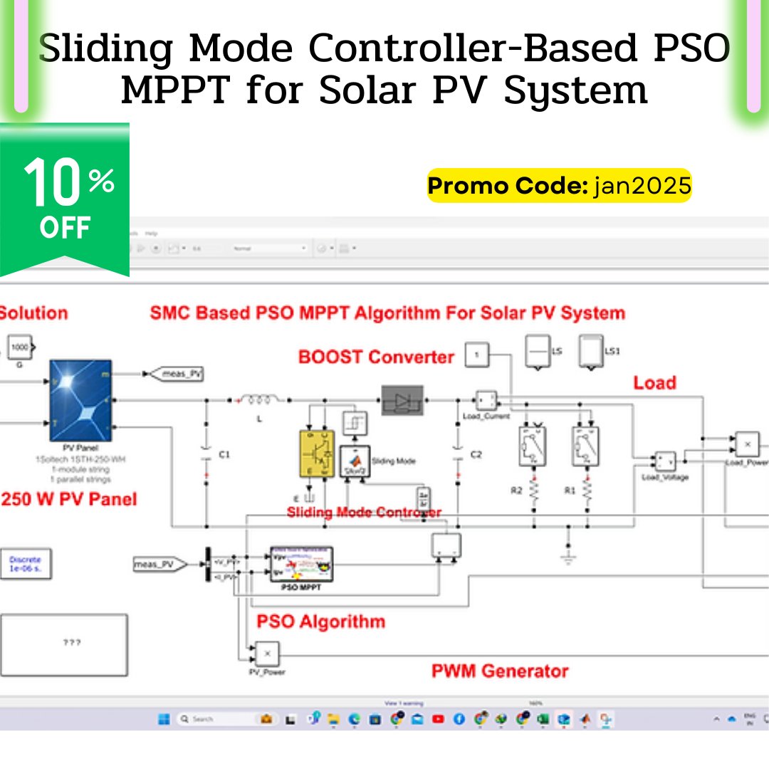 Lms_Solution's tweet image. MATLAB Simulation of Sliding Mode Controller-Based PSO MPPT for Solar PV System
Download MATLAB File: lmssolution.net/product-page/s…
#MATLABSimulation #SlidingModeControl #PSO #MPPT #SolarPVSystem #RenewableEnergy #EnergyOptimization