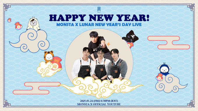 worldwide_mx's tweet photo. [#wwmx_schedule] 

@OfficialMonstaX upcoming schedules! 

🐝 Jooheon’s Discharge 🎉  23rd of January
WELCOME BACK JOOHONEY LIVE 💛 6:30 PM KST

🐻🐶🐝🐱 Lunar New Year’s Day LIVE 🌅 24th of January 6:30 PM KST 

🐻🐶🐱 Mon Muk Go: The Three Brothers 24th of January, 8:30 PM KST

🐱 Changkyun’s Birthday 🎉  26th of January

🐻🐶🐱 Mon Muk Go: The Three Brothers 31st of January 8:30 PM KST

🐻🐝  ‘Exorcism Chronicles’ VIP Premiere  4th of February 7 PM KST

🐝 JOOHONEY Fan Event 5th of February 4 PM/8 PM 🆕

🐹 Kihyun’s discharge 🎉  21st of February

🐱 Changkyun’a Monkira💋 Every night 10:00 PM - 12:00 AM KST 

#몬스타엑스 #MONSTAX