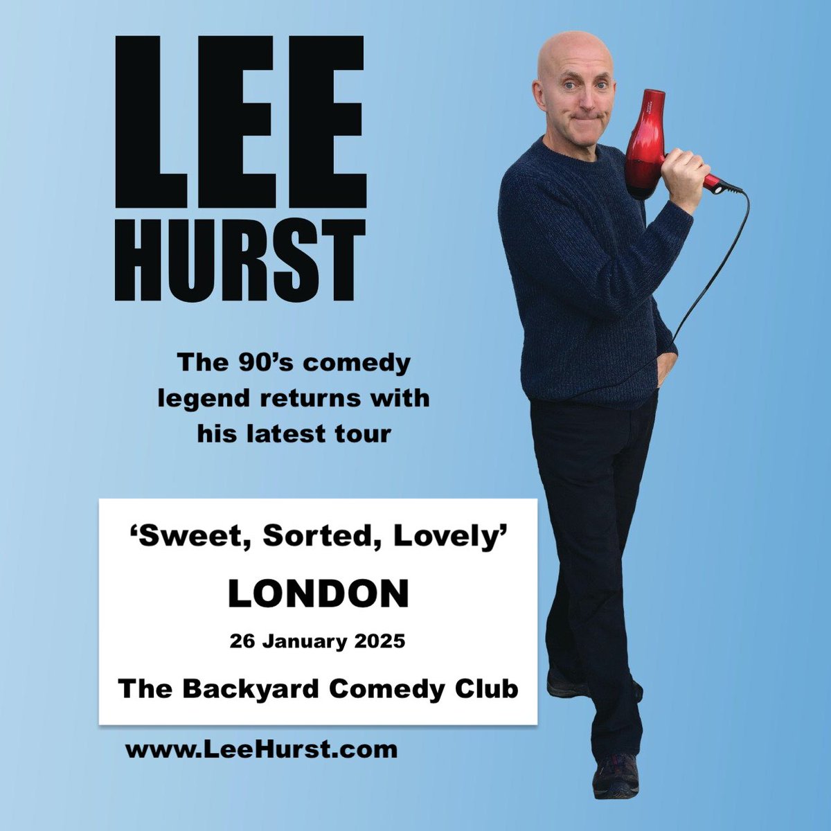 This Sunday I will be performing my stand up tour show at The Backyard Comedy Club in London.
Tickets at LeeHurst.com.