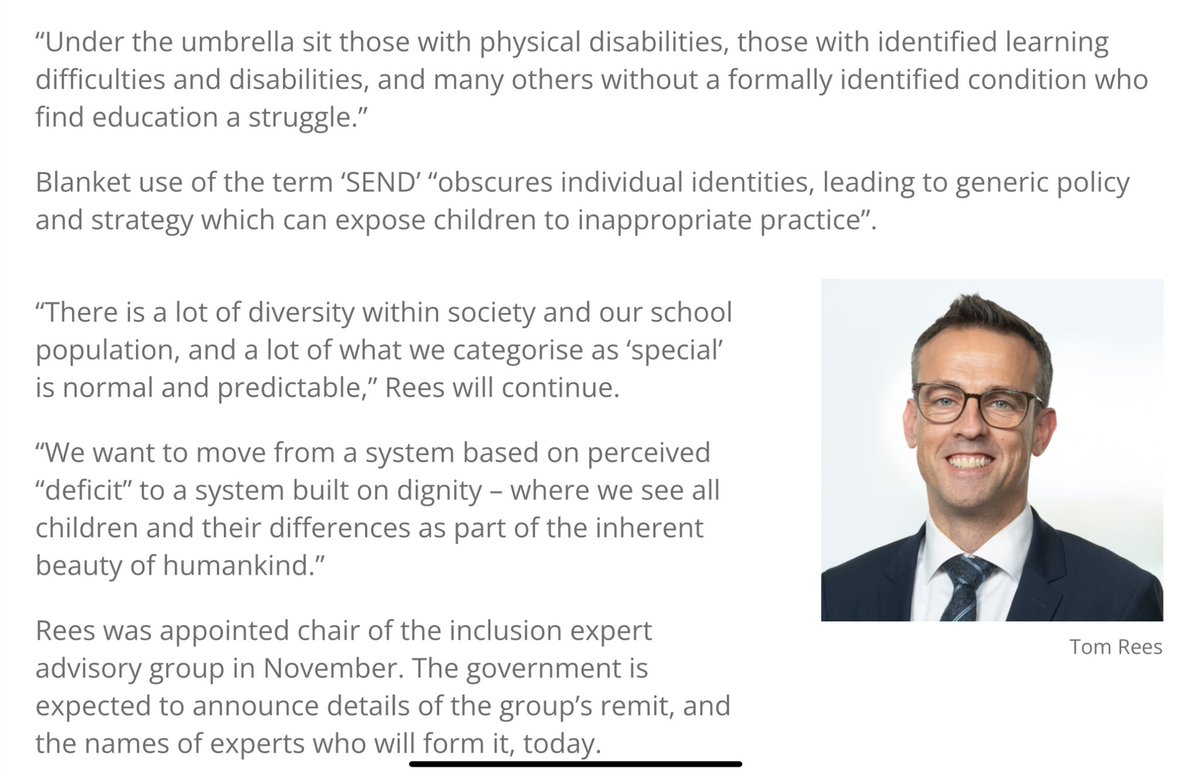 Stop labelling children as SEND. All children have barriers to learning, just some more than others - is the message from Tom Rees. 

(Pointedly sidestepping the debate that we have a system where funding depends on the award of labels).

schoolsweek.co.uk/umbrella-send-…
